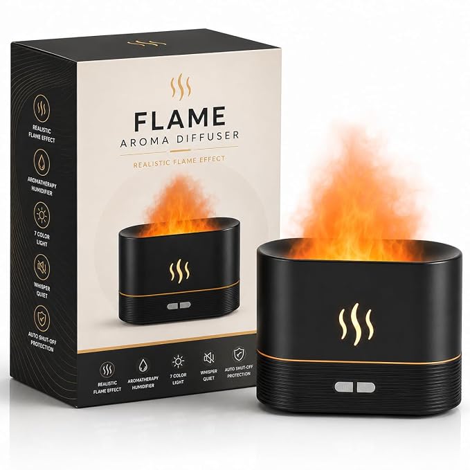 Flame Aroma Diffuser — LED Flame Effect, 130ml