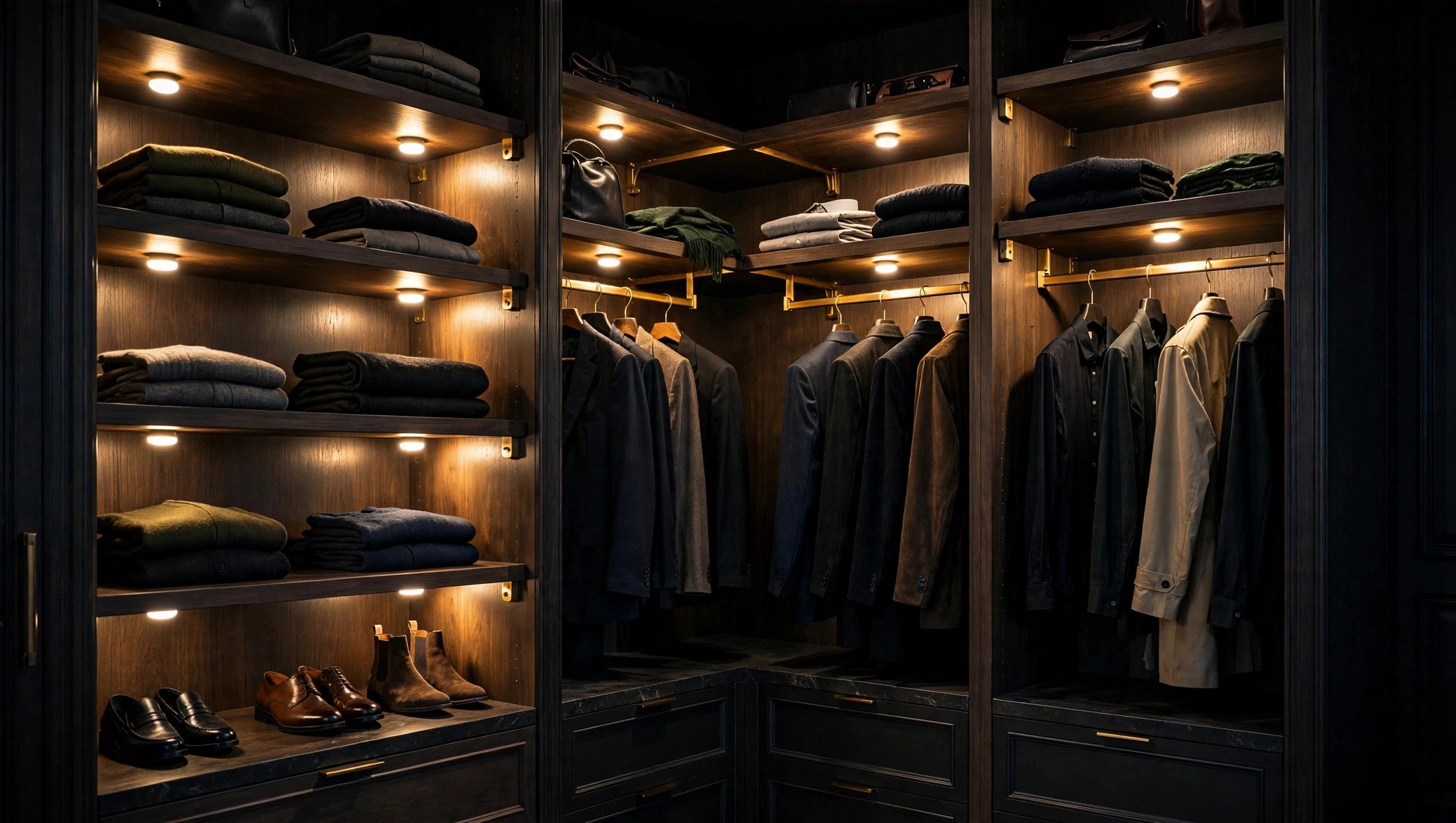 After: wardrobe lit by GharGlow motion-sensor lights
